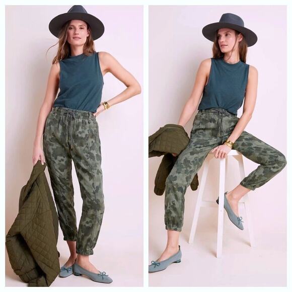 Anthropologie Leda Utility Joggers XS Camo Jogger Pants Drawstring 26.5 Inseam - Picture 1 of 9